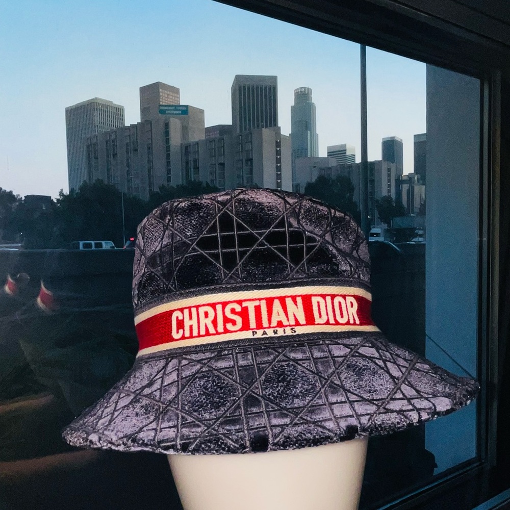 Dior: Velour Corduroy Christian Dior Paris Logo Cannage Embroidered Hat - Picture 16 of 16